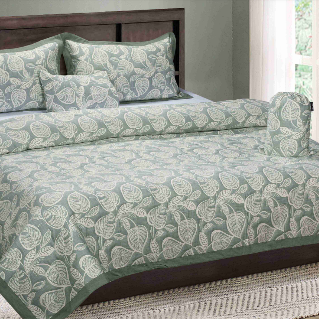 Green Leaf Cotton Dohar with Tote Bag