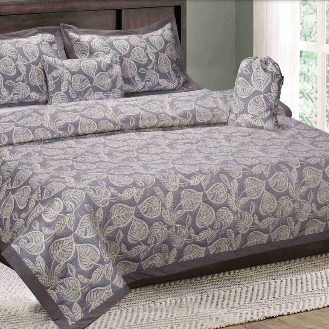 Silver Leaf Cotton Dohar with Tote Bag