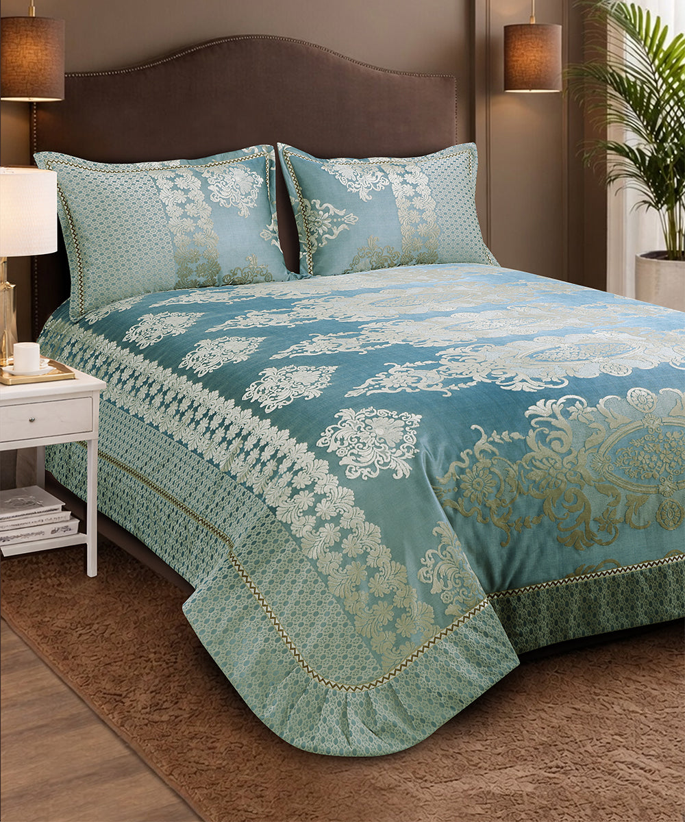 Aurelia Aqua Sage Lace Bedcover