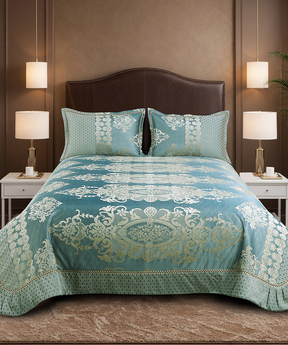 Aurelia Aqua Sage Lace Bedcover